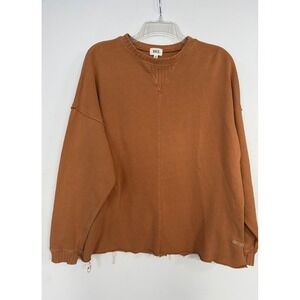 BKE Mocha Brown Ribbed Distressed Raw Hem Slub Oversized Slouchy Sweatshirt XS